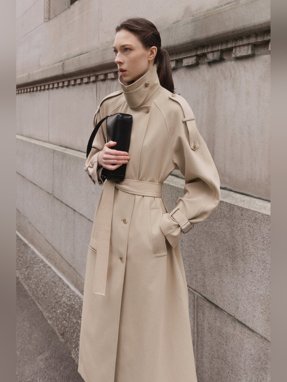 Oak + Fort Oversized Trench Coat Funnel Neck XXS